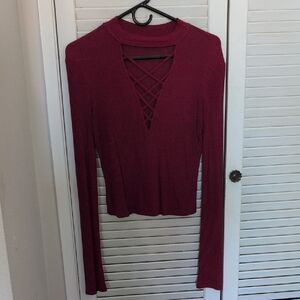 Bear Dance Burgundy Crisscross Blouse